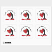 Sticker Carré HEUREUSE SAINTE-VALENTIN ! Coeur rouge et pingouin (Feuille)