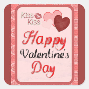 Sticker Carré Heureuse Sainte-Valentin Kiss Kiss