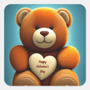 Sticker Carré Heureuse Sainte-Valentin Teddy Bear