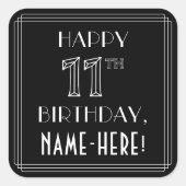 Sticker Carré HEUREUX 11E ANNIVERSAIRE ; Style Art Déco ; Nom pe (Devant)