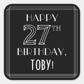 Sticker Carré HEUREUX 27E ANNIVERSAIRE ; Style Art Déco ; Nom pe (Devant)