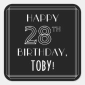 Sticker Carré HEUREUX 28E ANNIVERSAIRE ; Style Art Déco ; Nom pe (Devant)