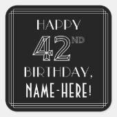 Sticker Carré HEUREUX 42E ANNIVERSAIRE ; Style Art Déco ; Nom pe (Devant)