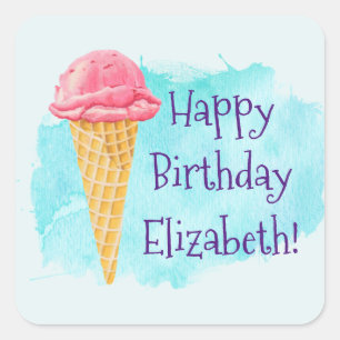 Sticker Carré heureux Anniversaire Ice Personnalisé Cone Crème