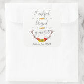 Sticker Carré Heureux Béni Grateful Fall Antler Thanksgiving (Sac)