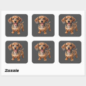 Sticker Carré Heureux chiot teckel (Feuille)