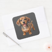 Sticker Carré Heureux chiot teckel (Enveloppe)