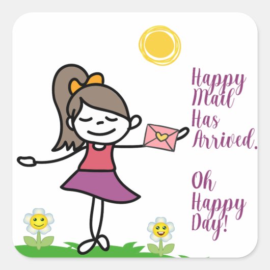 Sticker Carré Heureux Courrier Est Arrivé. Oh Joyeux Jour ! Auto (Devant)