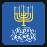 Sticker Carré Heureux Hanoukka Menorah<br><div class="desc">Joyeux Hanoukka Menorah Carré Sticker. Choisissez la taille de l'autocollant dans le menu d'options.</div>