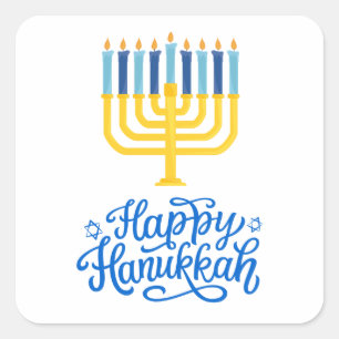 Sticker Carré Heureux Hanoukka Menorah