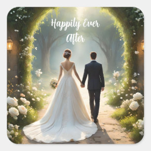 Sticker Carré Heureux Jamais Après L'Épouse Et La Pièce,