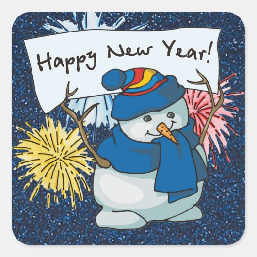 Sticker Carré heureux new year snowman (Devant)