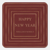 Sticker Carré heureux nouvelle année or bordures rouge (Devant)