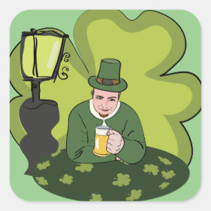 STICKER CARRÉ "HEUREUX ST. JOUR DE PATRICK" LEPRECHAUN