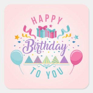 Sticker Carré Heureux voeux d'anniversaire
