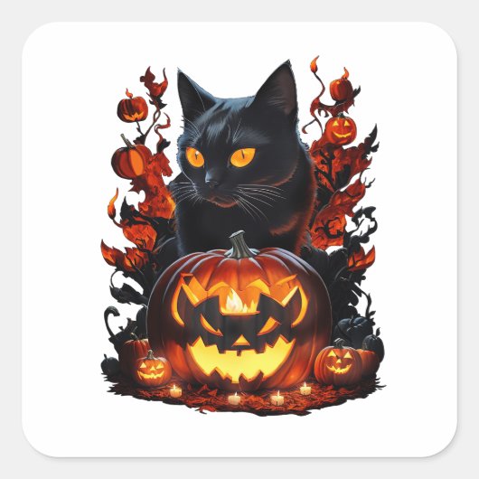 Sticker Carré Hex, le T-shirt chat noir Halloween (Devant)
