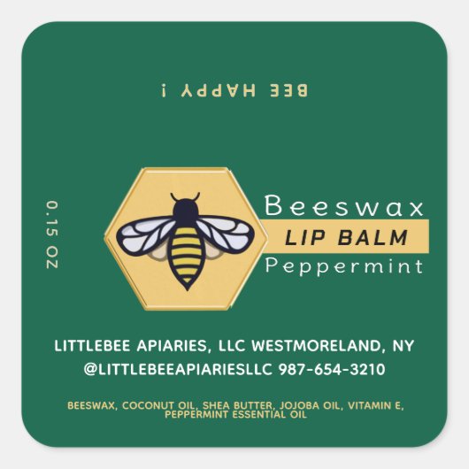 Sticker Carré HEXAGON Cire d'abeille Peppermenthe LIP BALM avec (Devant)