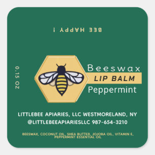 Sticker Carré HEXAGON Cire d'abeille Peppermenthe LIP BALM avec 