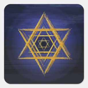 Sticker Carré Hexagramme en or et bleu symbole géométrique sacré
