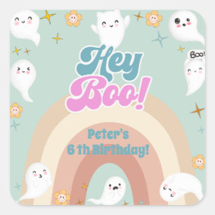 Sticker Carré Hey boo goovy halloween anniversaire de enfant rét