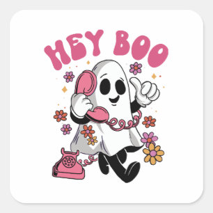 Sticker Carré Hey Boo - Halloween fantôme Super