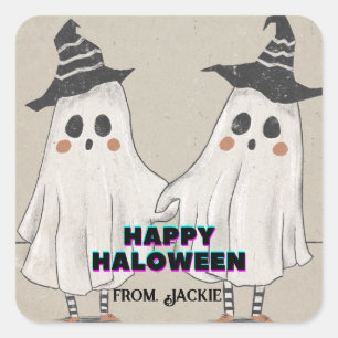 Sticker Carré Hey Boo Halloween mignonne invitation pour les enf