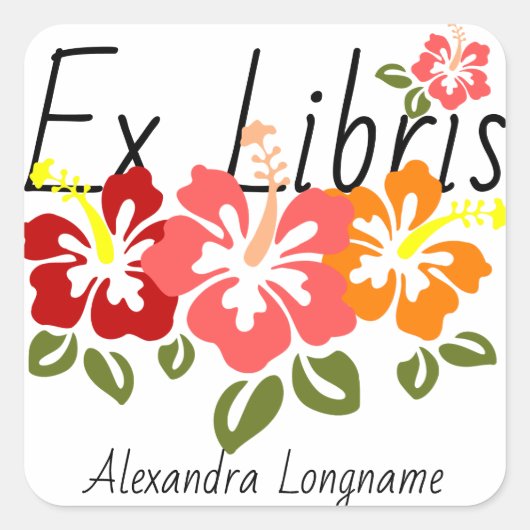 Sticker Carré Hibiscus coloré Personnalisé Ex Libris Plaque (Devant)