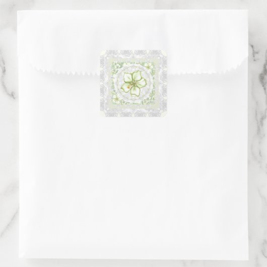 Sticker Carré Hibiscus & dentelle BLANC (Sac)