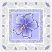 Sticker Carré Hibiscus & dentelle BLEU (Devant)