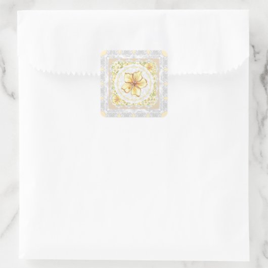 Sticker Carré Hibiscus & dentelle JAUNE (Sac)