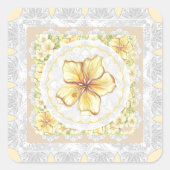 Sticker Carré Hibiscus & dentelle JAUNE (Devant)