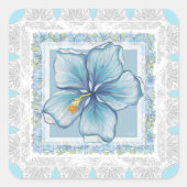 Sticker Carré Hibiscus & dentelle TURQUOISE (Devant)