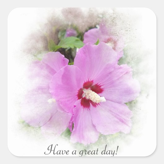 Sticker Carré hibiscus rose (Devant)