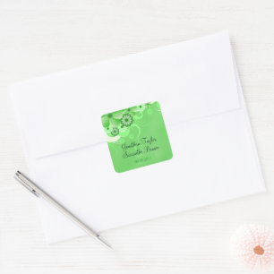 Sticker Carré Hibiscus Vert Fleur Enregistrer La Date Favoriser