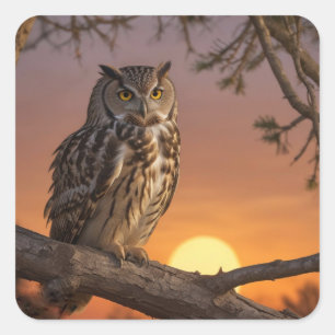 Sticker Carré Hibou au coucher du soleil