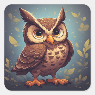 Sticker Carré Hibou des Bois pour les Amateurs d'Oiseaux et de N