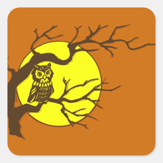 Sticker Carré Hibou et lune (Devant)