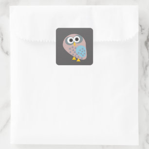 Sticker Carré Hibou mauve gris bleu