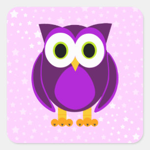 Sticker Carré Hibou pourpre mignon - arrière - plan d'étoile