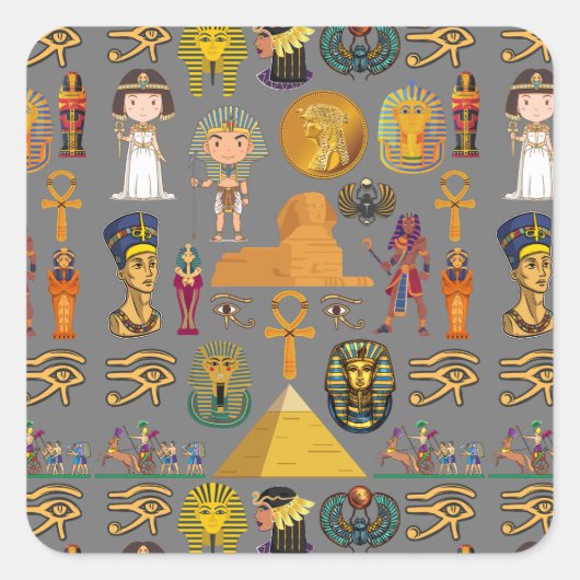 Sticker Carré Hiéroglyphique égyptien ancien -Pharaon Motif (Devant)