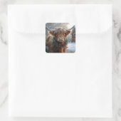 Sticker Carré Highland Cow Rustic Barnyard Noël (Sac)