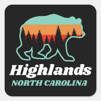 Sticker Carré Highlands North Carolina NC Bear Retro Vintage