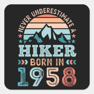 Sticker Carré Hiker né en 1958 70e anniversaire Randonnée Retro 
