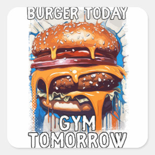 Sticker Carré Hilarious BURGER Citation Vintage Retro Illustrati