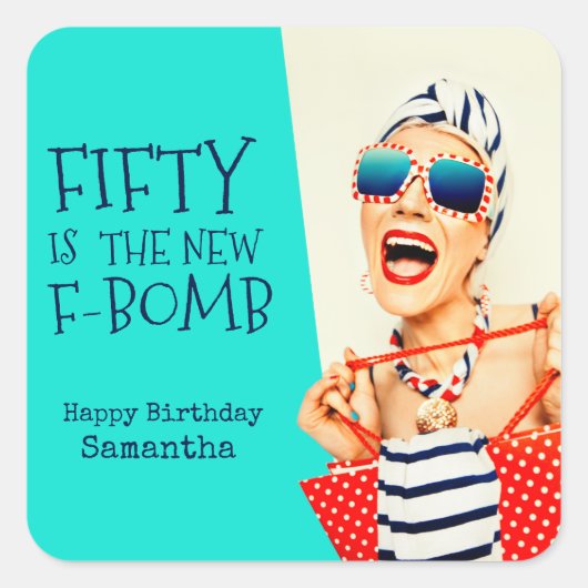 Sticker Carré Hilarious Retro 50e anniversaire pour elle (Devant)