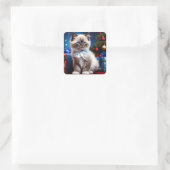 Sticker Carré Himalayan Kitten présente Noël (Sac)