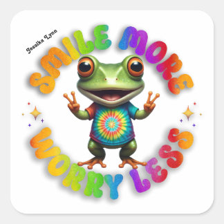 Sticker Carré Hippie Frog Happy Positive vibe Personnaliser