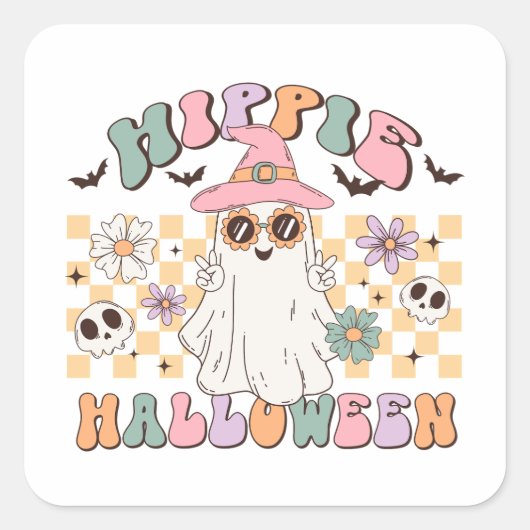 Sticker Carré Hippie Halloween Super Retro (Devant)