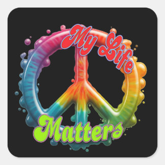 Sticker Carré Hippie Love Peace Life Matters Custom 