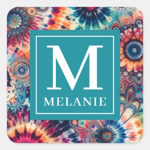 Sticker Carré Hippie Retro Cravate-Dye Monogrammé